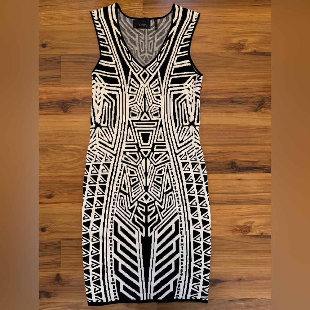 Line Black White Geometric Bodycon Bandage Dress Sleeveless Herve Leger Inspired